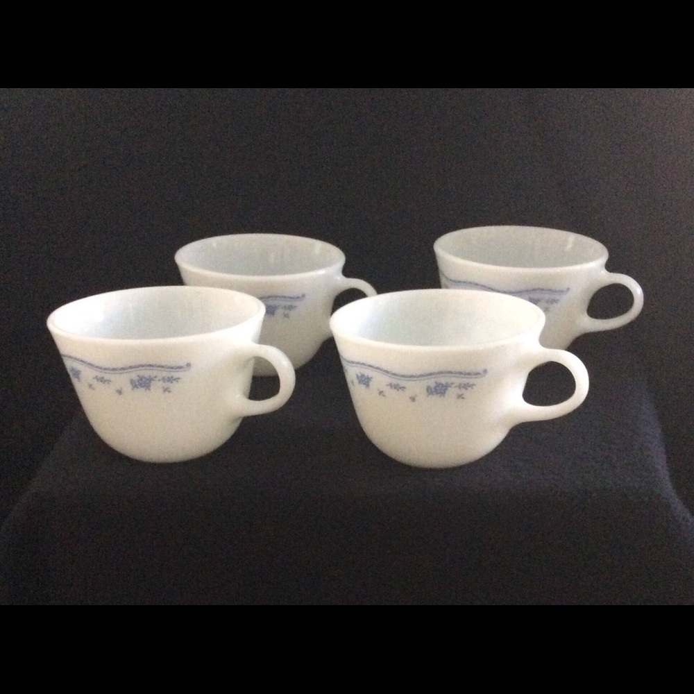 Vintage Pyrex Set 4 Blue Morning Tea Coffee Cups